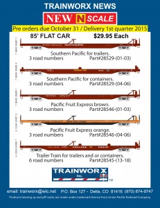 Trainworx N 85' TOFC Flatcars Southern Pacific Pacific Fruit Express PFF Trailer Train